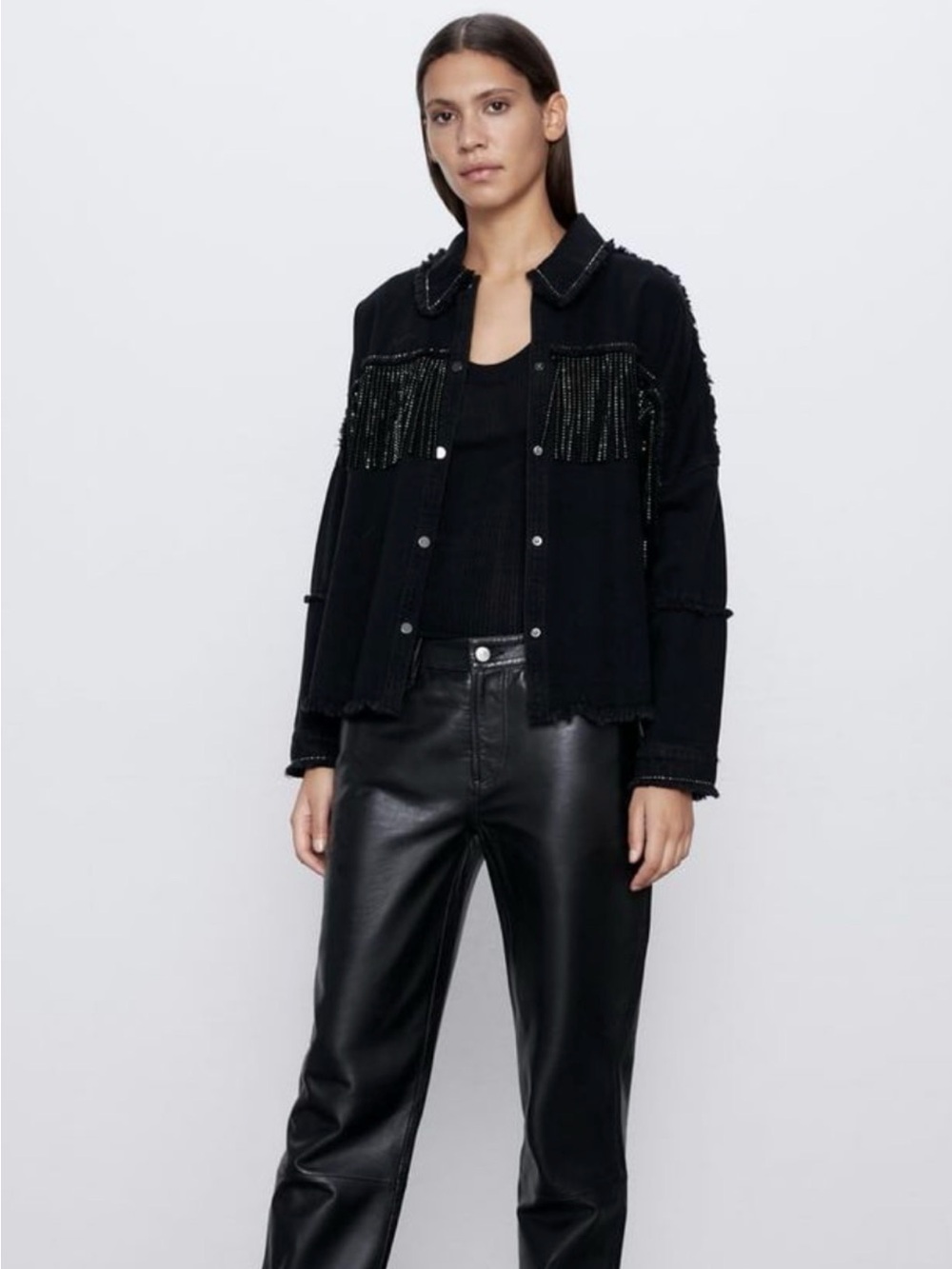 Zara Black Fringe-Trim